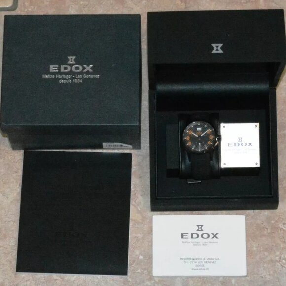 EDOX Men's 42mm Rally Timer Big Date 64008-37N-NOR Stainless Steel Rubber Watch! - Picture 9 of 11